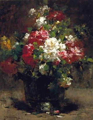 Red, white and pink roses