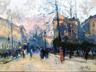 A Parisian boulevard at dusk