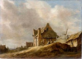 Three Figures in front of a House in a Landscape