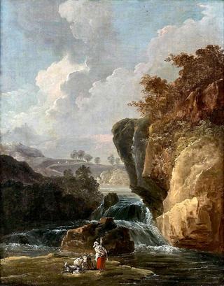 Shepherdess near a Waterfall