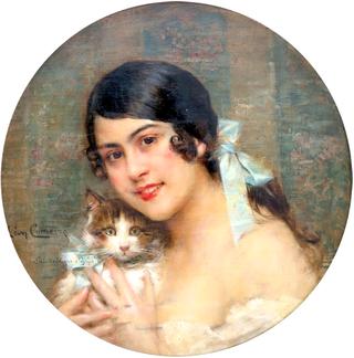 A Young Beauty Holding a Cat