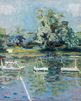 Boats moored on a river