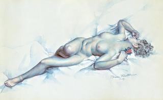Reclining nude with a red rose
