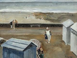 View of beach at Normandy from hill