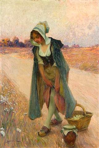 Young woman by a road