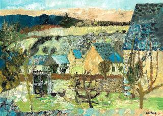Landscape with blue roofs