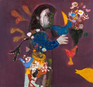 Figure, Flowers and Cocks