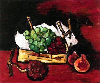 Green and Purple Grapes in a Basket