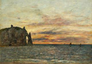 Étretat, The Falaise of Aval at sunset