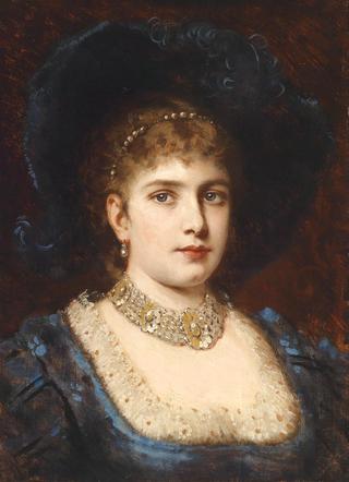 Portrait of a Lady In a Blue Dress with Hat