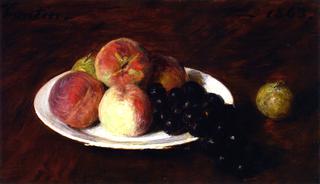 Peaches and Grapes on a White Plate