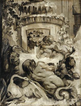 Putti Playing next to a Fountain