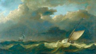 Fishing Boat and Man O'War in a Strong Breeze