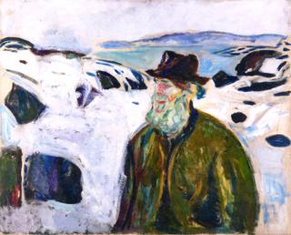Old Fisherman on Snow-Covered Coast