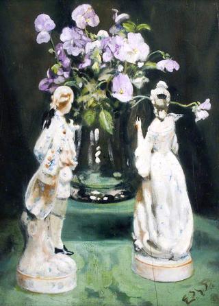 Pansies in Stone Jug
