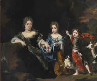 Portrait of a Mother with Two Children in the Park