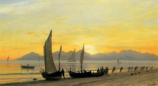 Boats Ashore at Sunset