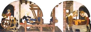 Huguenots Spinning, Weaving and Dyeing, 1690