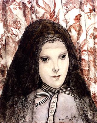 Young Woman with Mantilla and Striped Bow