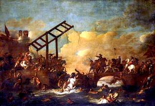 A Battle Scene with a Bridge