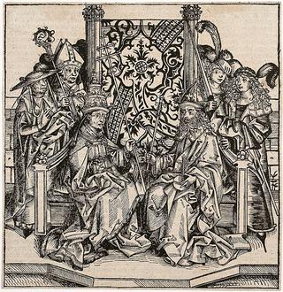 Pope Pius II and the Emperor Frederick III seated on one throne