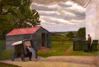 Farm Scene with Couple Delivering Goods