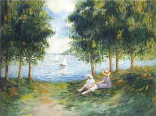 Two Young girls by the river Eau