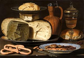 Still Life with Cheeses, Almonds and Pretzels