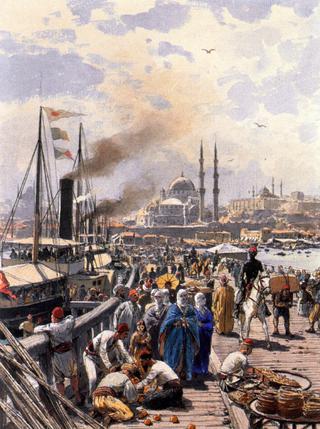 The Old Galatea Bridge connecting Karakoy to Eminonu Over the Gold Horn, Istanbul