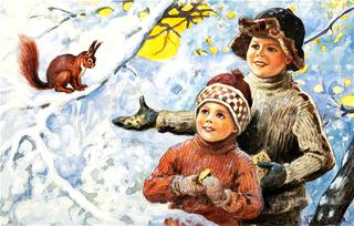 Boys Feeding Squirrel