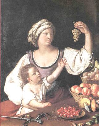 Fruttivendola con bambino