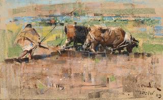 Arab Ploughing with Bullocks, Tangier