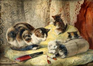 chatte et chatons a l'eventail