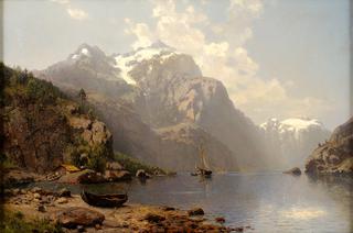 Alpine lake with a view of a mountain range