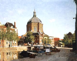 A View of the Oude Singel with the Marekerk beyond, Leiden