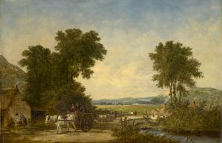 Wooded Country Landscape with Figures in a Cart