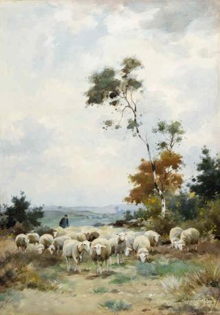 Shepherd with flock