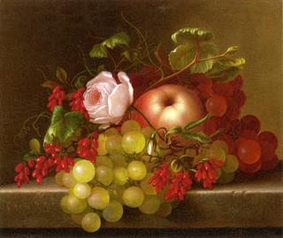 Still Life with Peach, Grapes and Rosehips