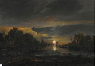 A River Landscape at Sunset
