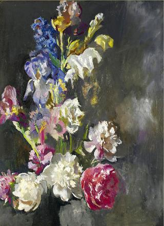 Still Life Study of Peonies and Iris