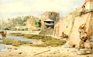Boys Climbing a Sea Wall at Star Cross Harbour