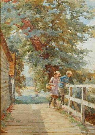 Children Fishing From A Bridge
