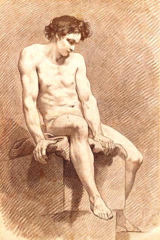 A Nude Youth Seated on a Plinth