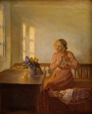 A Young Girl Plaiting her Hair