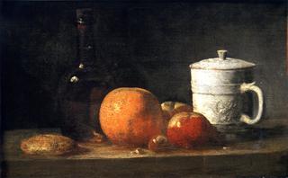 Still Life with Tin-Glazed Jar, Fruit and Bottle