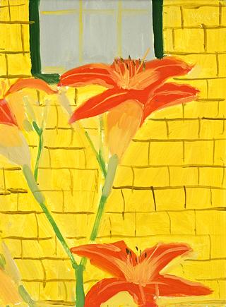 Lilies Against Yellow House