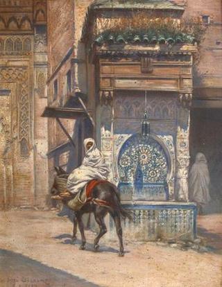 Cavalier près d'une fontaine