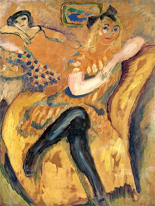 Two Girls on a Yellow Couch