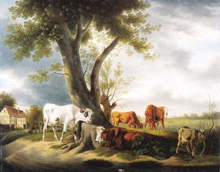 Cattle and Goats in the Meadow