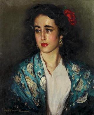 Portrait of a Woman with Blue Shawl